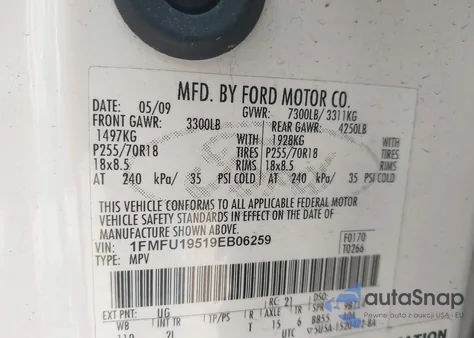 2009 Ford Expedition Limited from USA, damaged, VIN 1FMFU19519EB06259